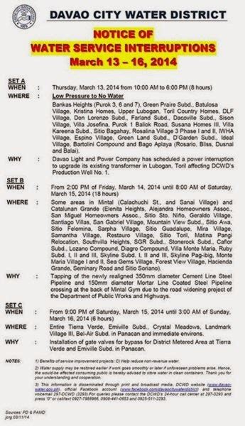 water interruption today near toril, davao city|WATER SERVICE INTERRUPTION .